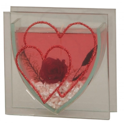 Decoration verre rose coeur gelee